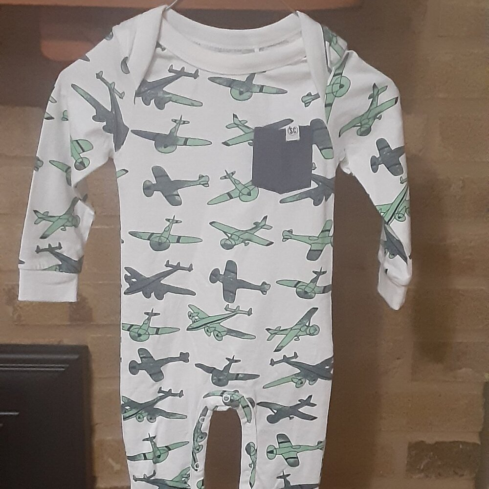 100% Cotton - Sovereign Code Long Sleeve Onesie with Airplanes